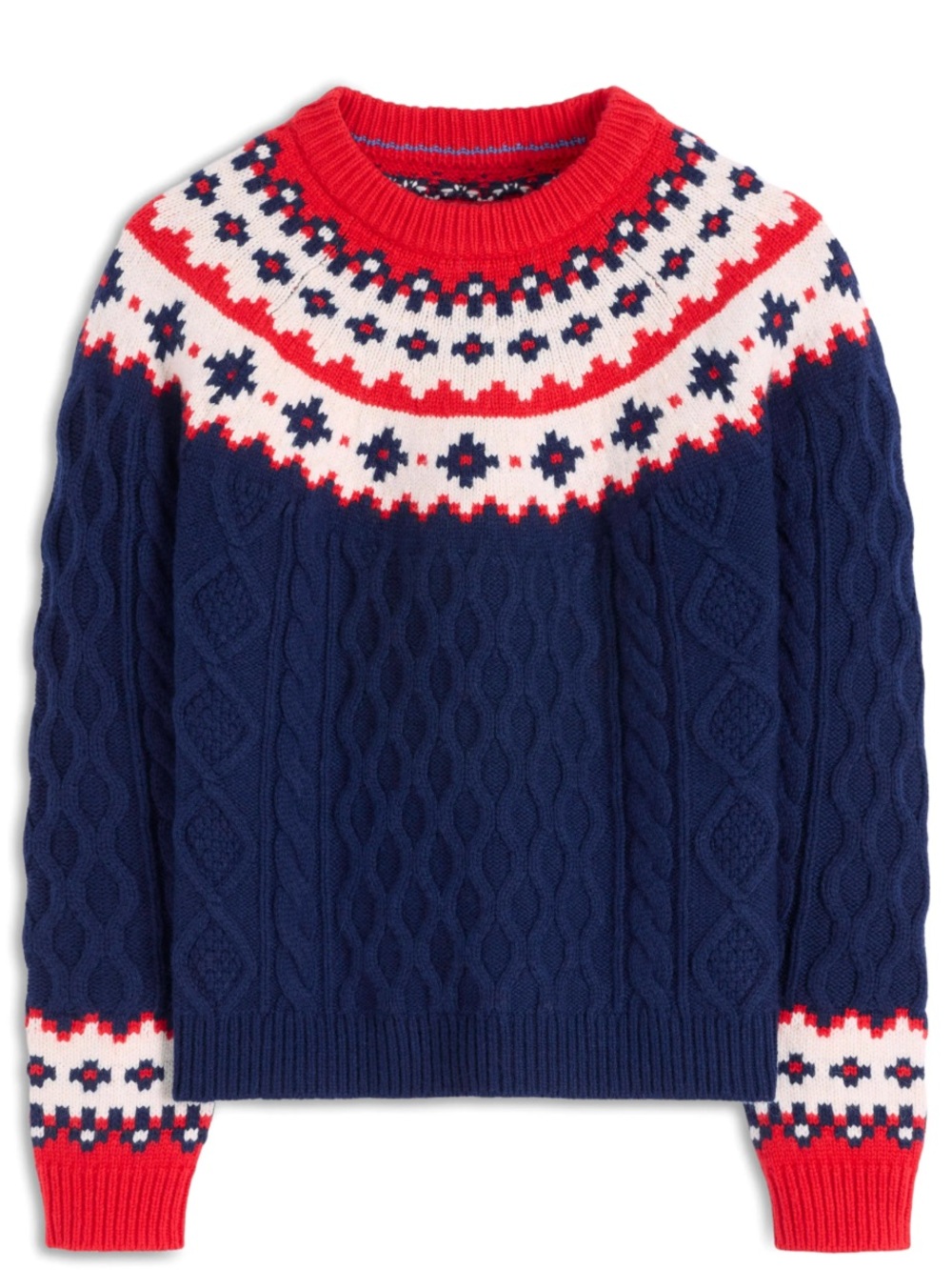 Boden Women’s Eleanor Fair Isle Crewneck Cable Knit Sweater - Size Large, NWOT